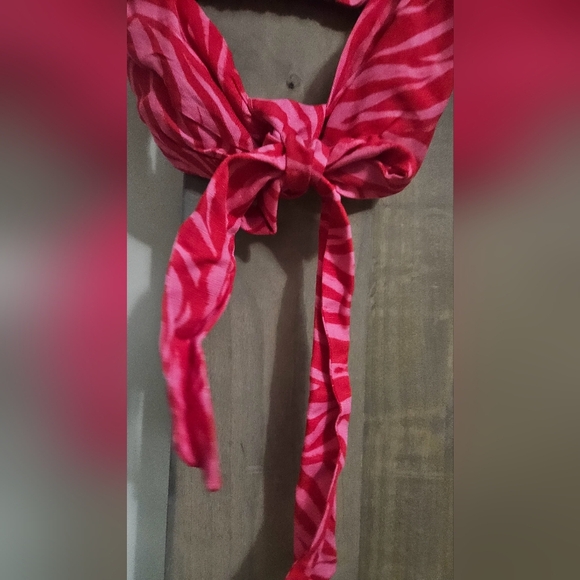 H&M Tie Front Linen Blend Bralette Crop Top. Zebra Print Red/Pink. Size XS NWT - Picture 11 of 16